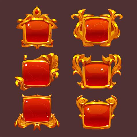 Game Level Ui Icons Golden Buttons Square Frames 13455109 Vector Art