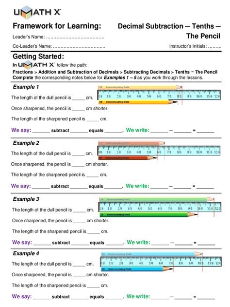 Fillable Online K12workbook Comdecimals Subtraction TenthsDecimals