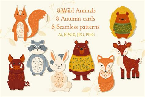 Set of Cute Autumn Wild Animals (2176577)