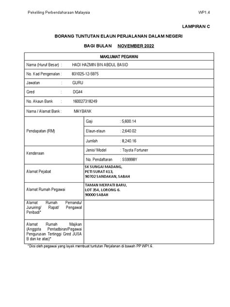 Borangtuntutanperjalananterbaruwp14pindaan01012020 Pdf