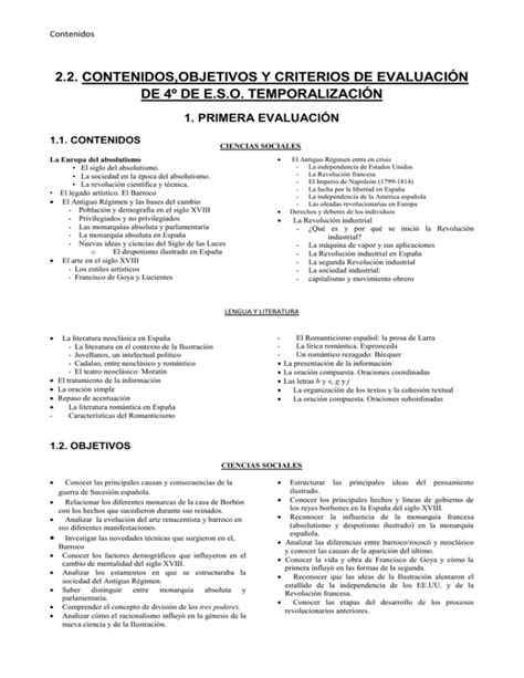 2 2 Contenidos Objetivos Y Criterios De Evaluación De 4º De Eso