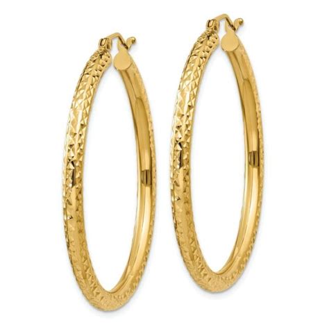 14k 14kt Yellow Gold Diamond Cut 3mm Round Hoop Earrings Pair 40mm Ebay