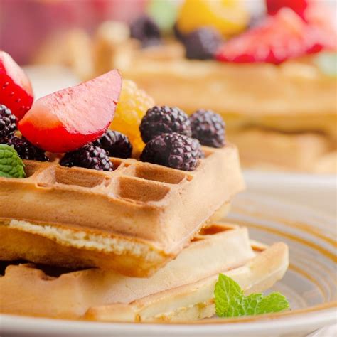 Premium Photo Closeup View At Belgian Waffles Served With