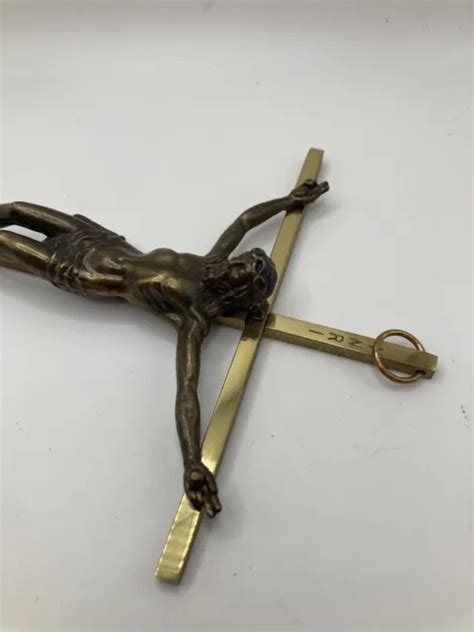 Vintage Gold Tone Metal Crucifix Cross Jesus Christ Inri Religious Wall