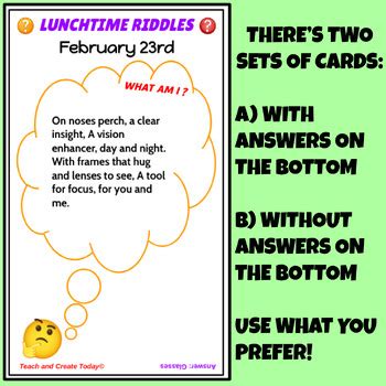 FEBRUARY LUNCHTIME RIDDLES Cards Kids Lunchbox Fridge Calendar Printable