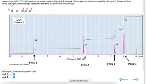 Solved A Compound And Its 1h Nmr Spectrum Are Shown Below