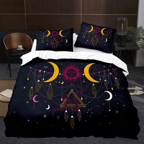 3pcs Soleil Lune Housse De Couette Galaxy Boho Exotique Ensemble De