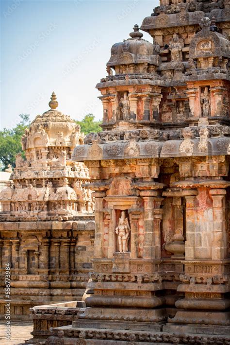 Temple Structures Alcove With Hindu Deity Carving In Stone Wall Of