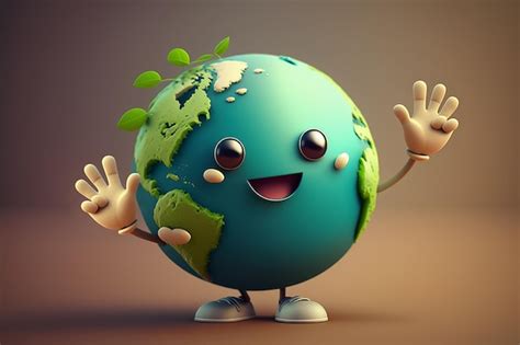 Premium Photo | Cute earth cartoon with gradient background. earth day ...