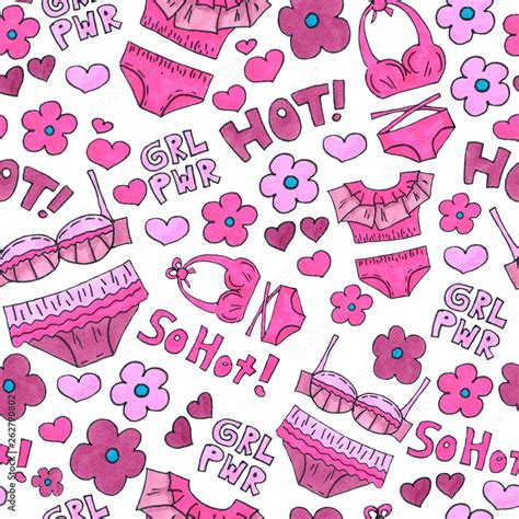 Pink Lingerie Seamless Pattern Marker Art Underwear Wallpaper Design Pattern Hand Drawn