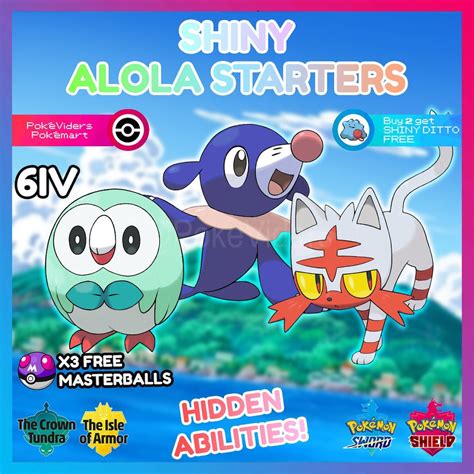 Pokemon Sword & Shield / Alola Starters / Shiny Rowlet Popplio Litten / 6IV / Hidden Ability ...