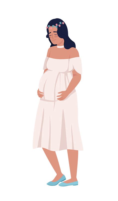 Pretty Pregnant Lady Semi Flat Color Vector Character Editable Figure