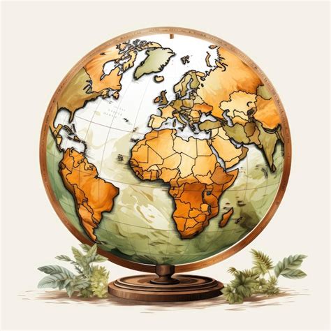 Premium Photo Watercolor Clipart Vintage Earth Globe In Sepia Tone