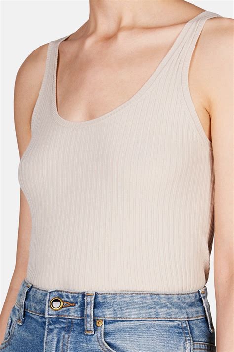 Scoop Neck Ribbed Tank Beige Tank Beige Scoop Neck