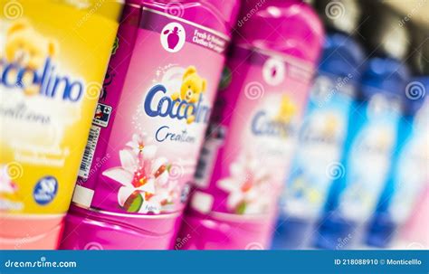 Bottles Of Liquid Coccolino Fabric Softener In A Supermarket Editorial