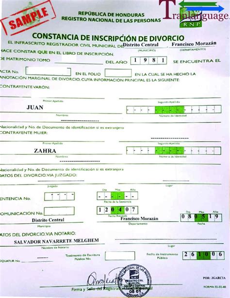 Divorce Certificate Honduras I Tranlanguage Certified Translations