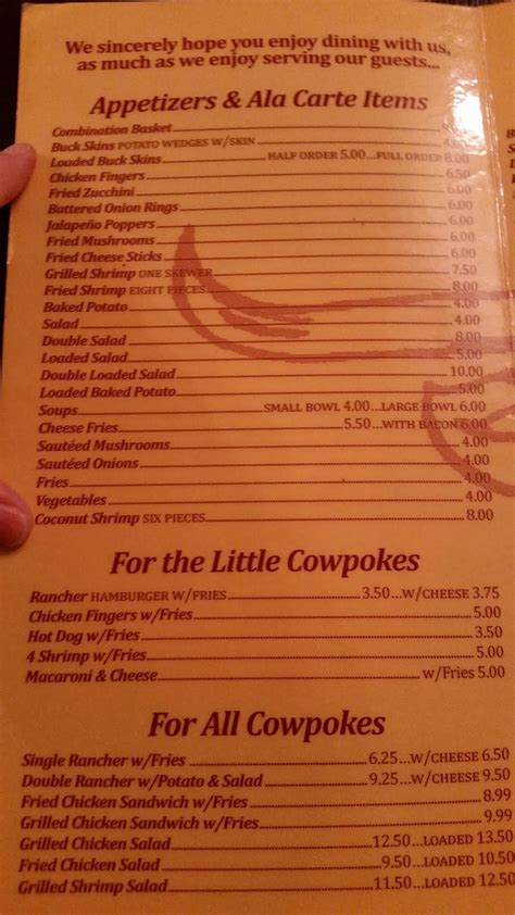 Menu At Cattle Ranch Steakhouse Sanford Sanford Ave