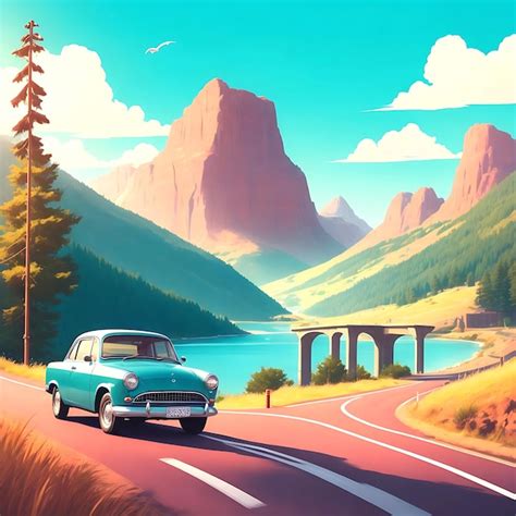 Premium Ai Image Illustrate A Road Trip Scene With A Car Driving