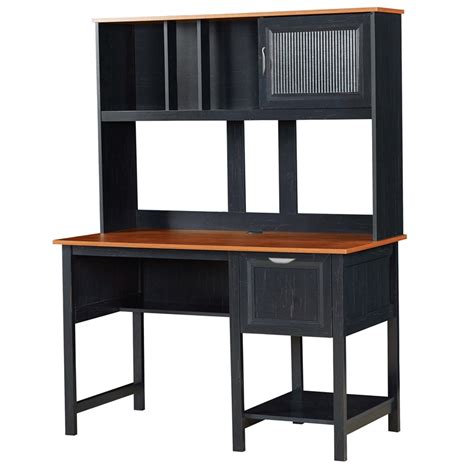 Saint Birch Modern Wood Writing Desk with Hutch in Antique Black/Maple ...