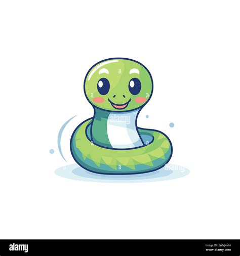 Cute Green Snake Cartoon Character Vector Illustration On A White