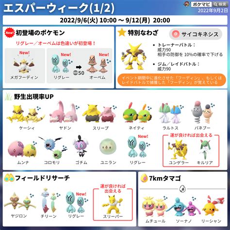 ポケモンgo攻略情報＠ポケマピ On Twitter エスパーウィーク開催🔮 期間：202296火朝10時～912月20時