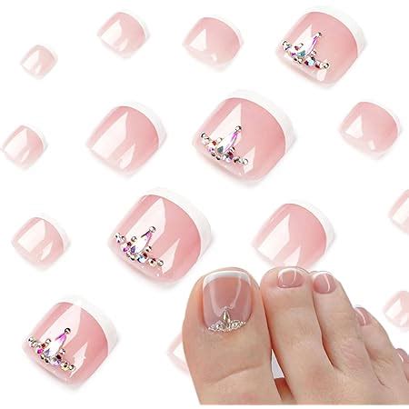 Amazon YUBX Square Toe Press On Nails Clear Nude Toenails Gold