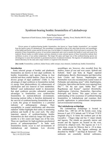 Pdf Symbiont Bearing Benthic Foraminifera Of Lakshadweepnopr Niscair