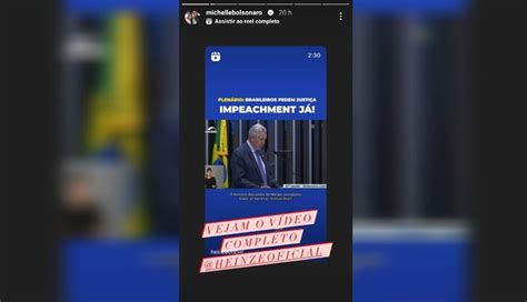 Michelle Bolsonaro compartilha vídeo pedindo impeachment de Moraes