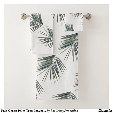 Pale Green Palm Tree Leaves Pattern Bath Towel Set