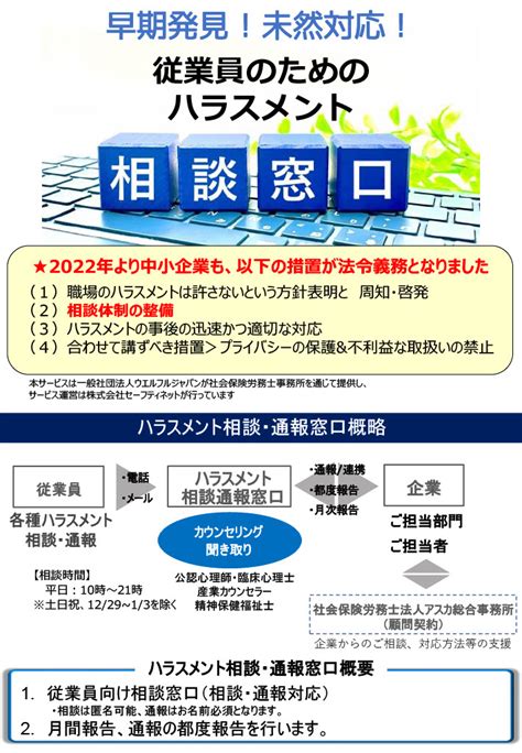 ハラスメント相談窓口のご案内です アスカ総合事務所