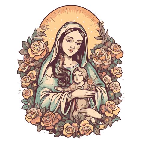 Mother Mary Vector Sticker Clipart Beautiful Illustration Of Mary With