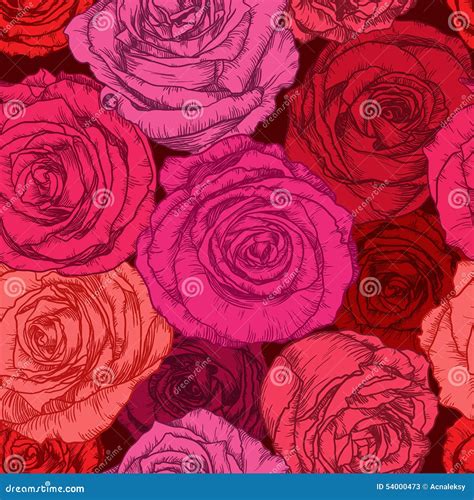 Seamless Pattern With Red Roses Stock Vector Illustration Of Floral