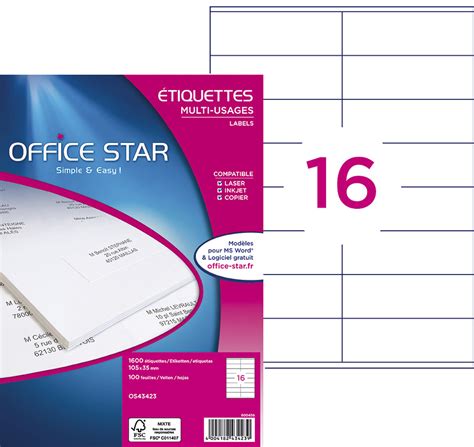 Office Star Tiquettes Multi Usages Blanches X Mm R F