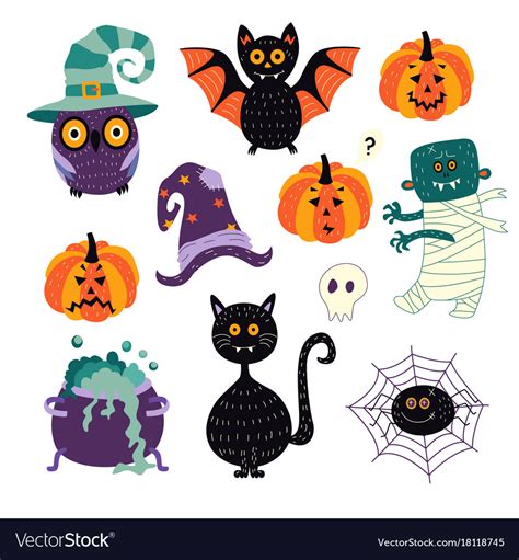 Flat Halloween Symbols Set Royalty Free Vector Image