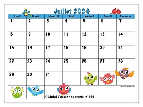 Calendrier Juillet 2024 Oiseaux N° 486 Michel Zbinden Fr