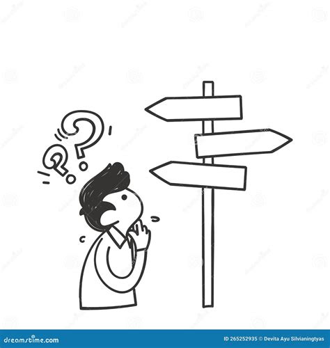 Hand Drawn Doodle Person Confused by the Signpost Illustration Stock