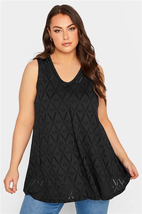 Yours Curve 2 Pack Plus Size Black Broderie Swing Vest Top Yours Clothing