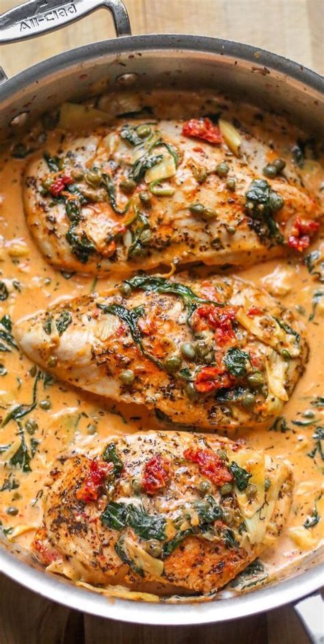 Summer Dinner Creamy Tuscan Chicken With Spinach Artichokes Capers Sun Dried Tomatoes