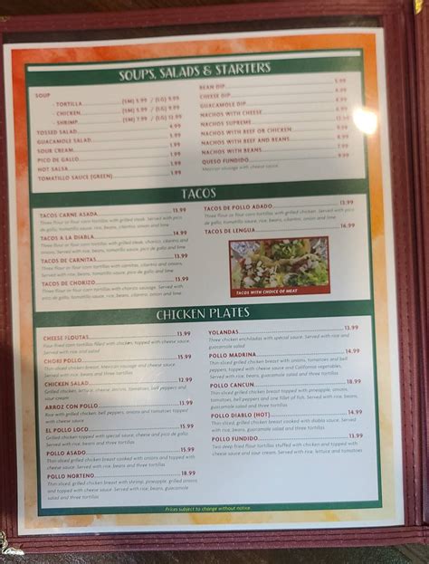 Menu at Monterrey's Mexican Restaurant, Newark