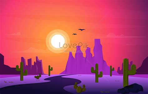 Flat Road Street Desierto Pa S Cactus Viajes Vector Psd Ilustraciones