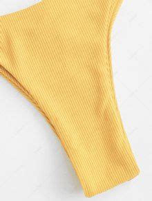 ZAFUL Ribbed Scrunch Butt String Thong Bikini Swimwear In YELLOW