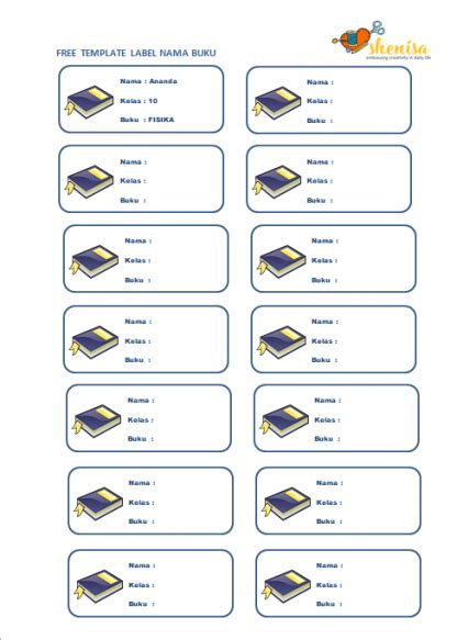 Template Label Nama Buku Pelajaran Anak Word Pdf Png She Nisa