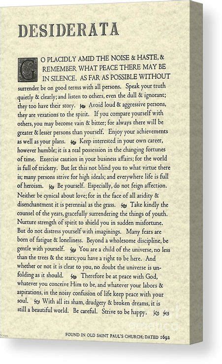 Desiderata Poem On Parchment Canvas Print Canvas Art By Desiderata Gallery Desiderata Poem