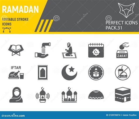 Ramadan Glyph Icon Set Islamic Symbols Collection Vector Sketches