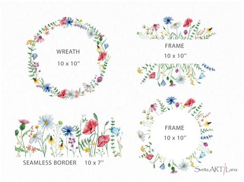 Watercolor Wildflowers Clipart Meadow Clipart Wedding Clipart Wild