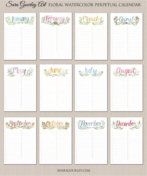 Floral Watercolor Birthday Calendar Birthday Calendar Birthday Calender Watercolor Birthday