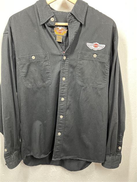 Harley Davidson Mens Button Up Black Shirt Size Med Gem