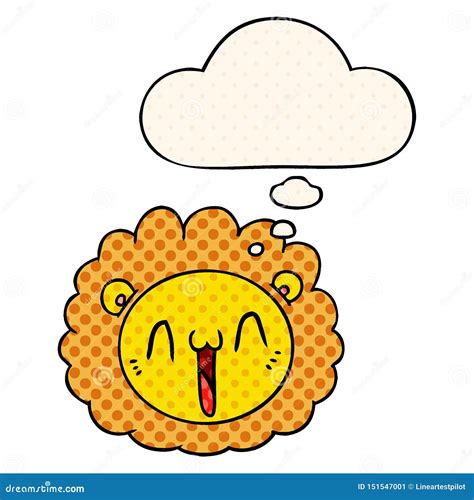 A Creative Cartoon Lion Face And Thought Bubble In Comic Book Style