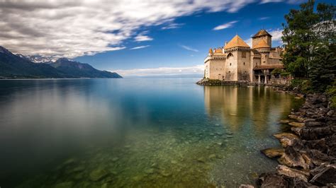 Trees Switzerland Sky Long Exposure Nature Lake Geneva Clouds