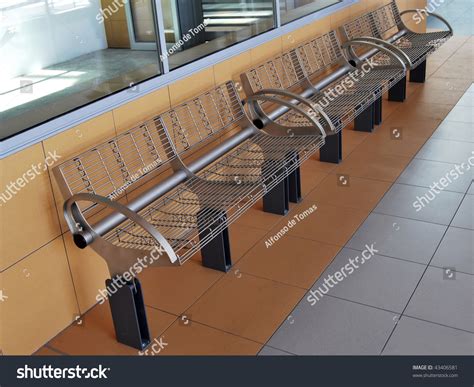 Metallic Bench In The Bus Station Urban Furniture Stock Photo 43406581